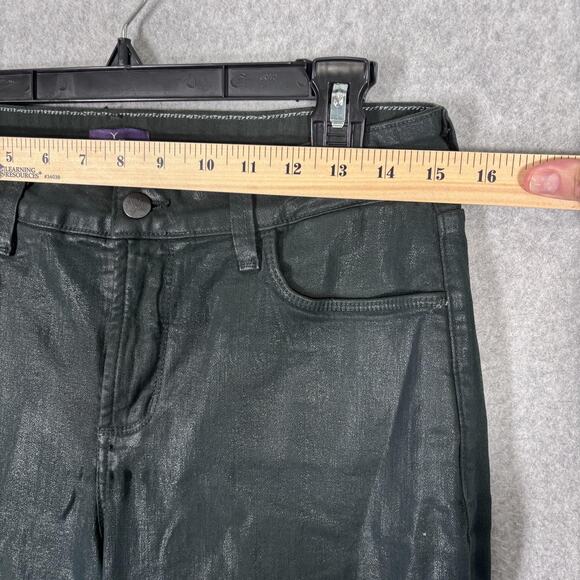 NYDJ Jeans 10 Forest Green Waxed Coated Fringe Boho Festival Lift Tuck Turquoise - Picture 5 of 14